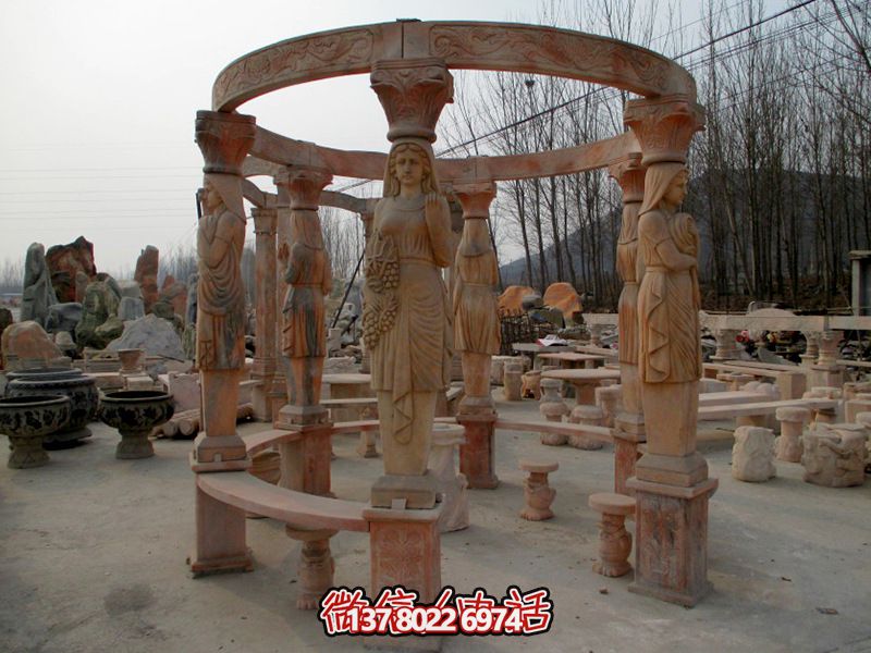 歐式?jīng)鐾?，圓形露天人物石柱擺放城市廣場(chǎng)裝飾