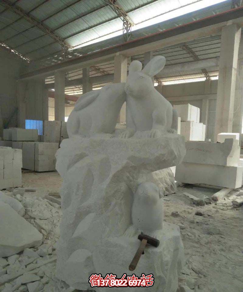 名門大號(hào)石雕兔子雕塑，高端裝飾您的別墅