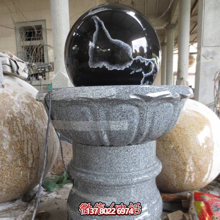 石雕噴泉、花崗巖風水球、蓮花底座裝飾
