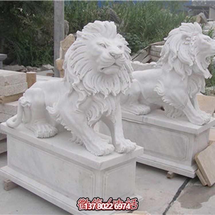 大理石獅子雕塑，點(diǎn)綴園林景觀