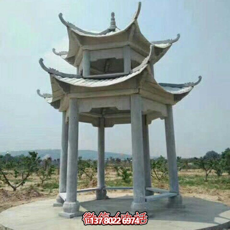 精美仿古建筑二層砂巖大理石涼亭，休閑擺放公園中