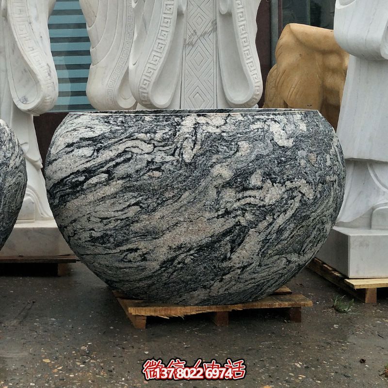 精美大理石石雕魚缸，點綴庭院雕塑