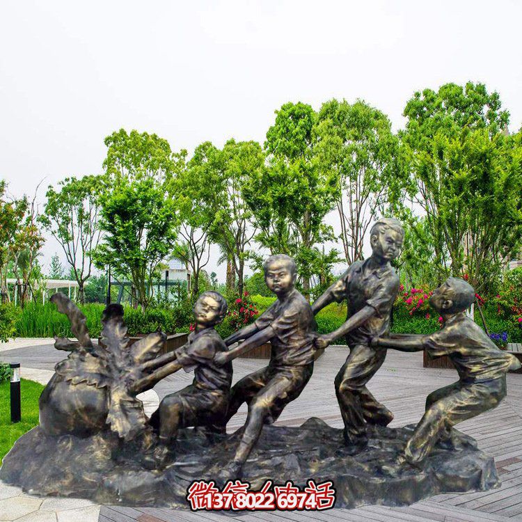 兒童拔蘿卜仿銅雕塑玻璃鋼主題場(chǎng)景裝飾