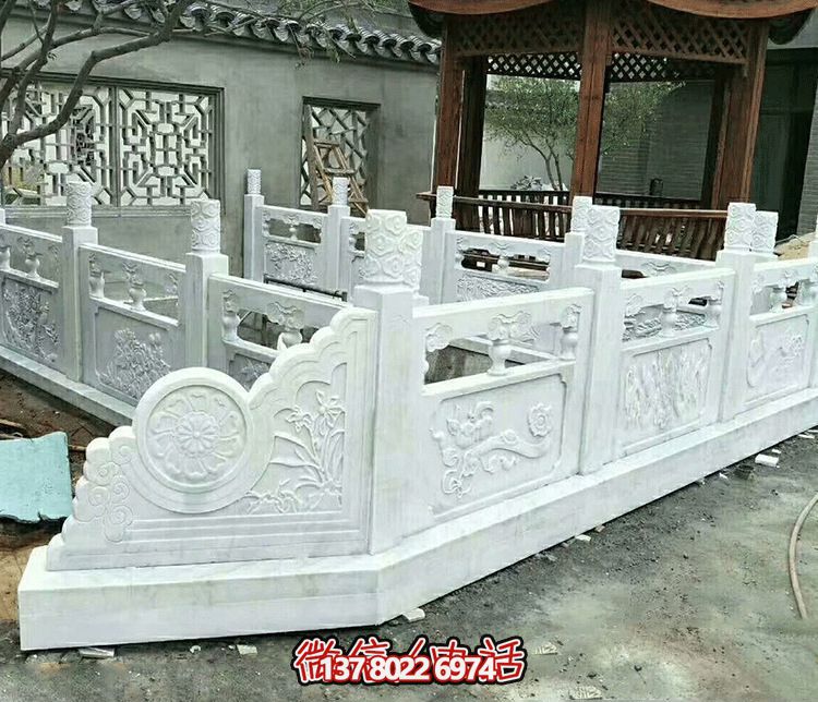 唯美古典庭院，池塘裝飾雕塑，漢白玉欄桿