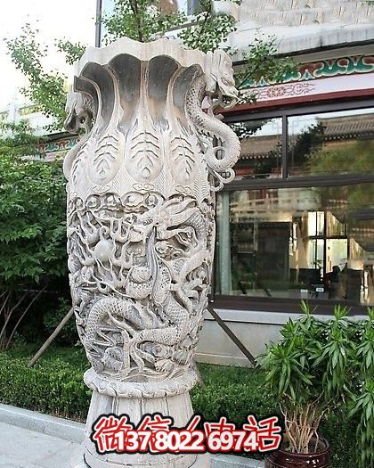 博物館城市廣場(chǎng)漢白玉龍騰花瓶石雕