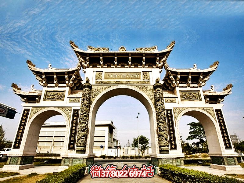 媽祖景點(diǎn)三門(mén)五樓古建青石雕牌坊