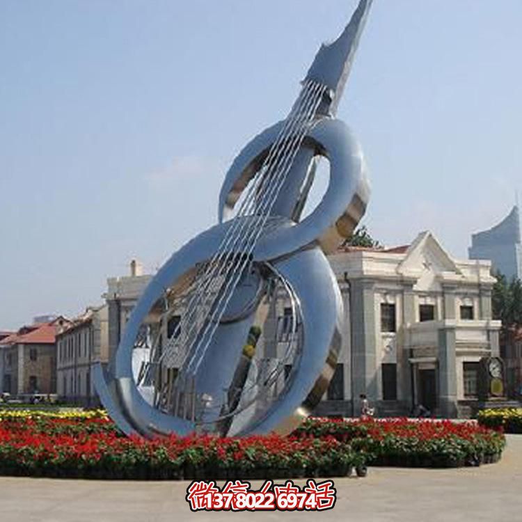 廣場(chǎng)大型不銹鋼鏤空大提琴景觀雕塑