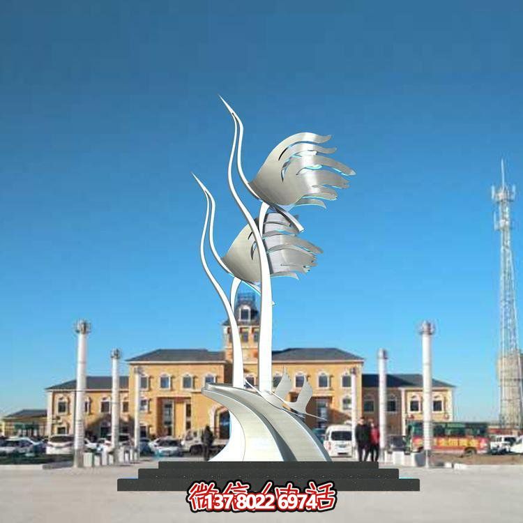 廣場(chǎng)車(chē)站不銹鋼抽象仙鶴雕塑